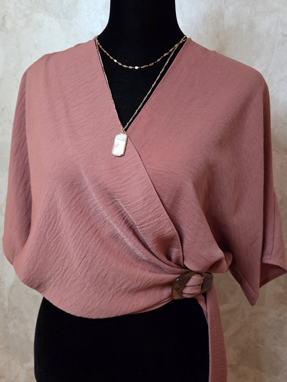 Topshop Wrap Blouse Dusty Rose Tie Waist Top US 2 Soft Minimalist Draped